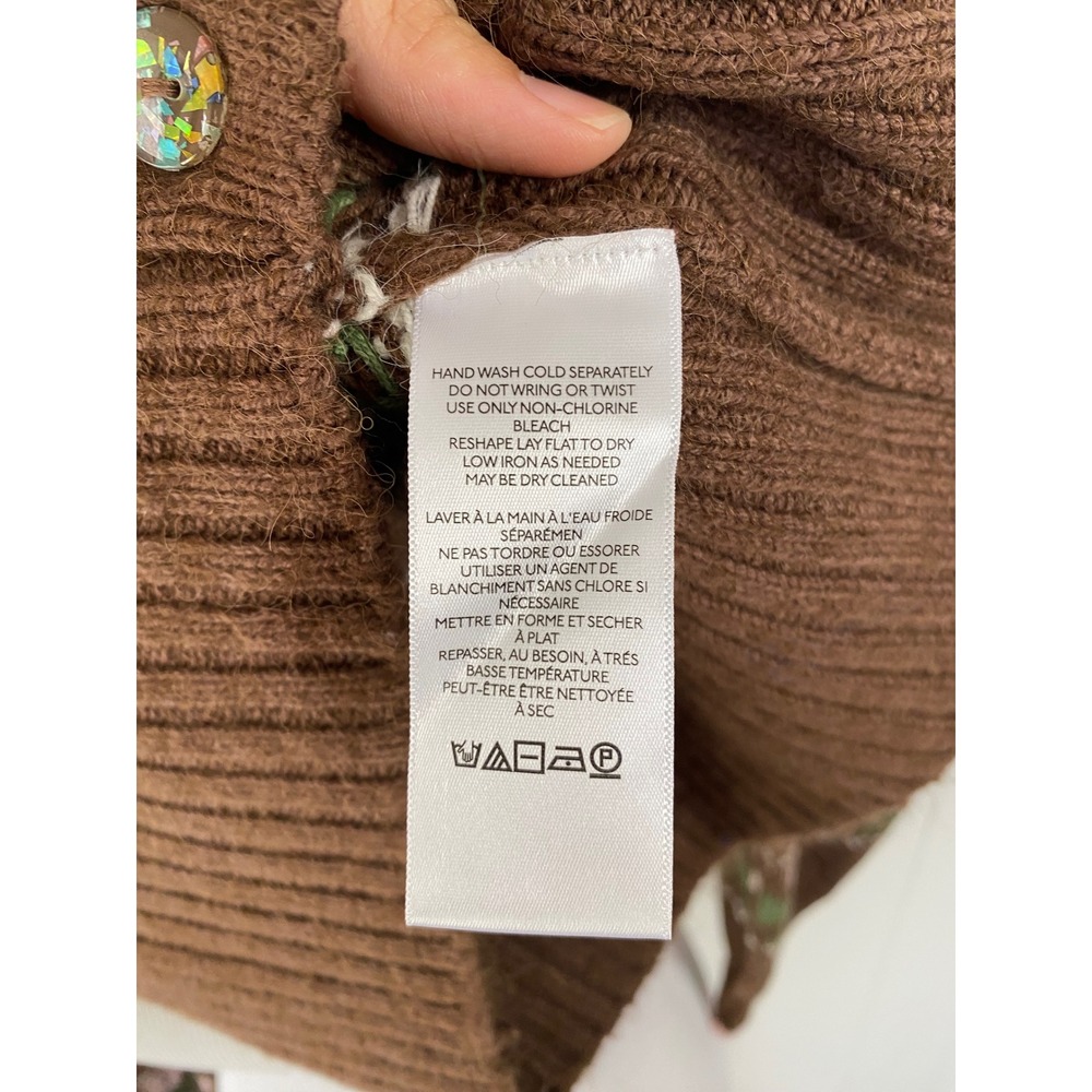 NWT Kimchi Blue Urban‎ Outfitters M Brown Floral Ruffle V-Neck Cardigan Coquette - Picture 5 of 12
